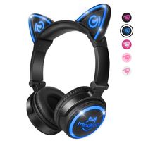 MindKoo Bluetooth Headphones Wireless Over Ear Cat Ear Headphones with LED Light Foldable Built-in Microphone and Volume Control for Cell Phones/iPhone/iPad/Laptop/PC/TV Kids Boys Girls Friends