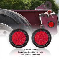 TOPPOWER 4" Round led Trailer Lights with Rubber Grommet 12/24V RED 16LED Waterproof Brake/Stop/Turn Tail Marker Light/Lamp for RV Trucks Trailer(2 Pcs)