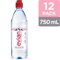 evian Natural Spring Water, 750 ml (25.36 fluid ounce) Water Bottle with Sports Cap, 12 Pack