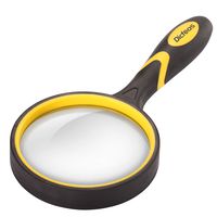 Dicfeos Shatterproof Magnifying Glass 4X Handheld Reading Magnifier, 75mm Non-Scratch Quality Glass Lens, Thickened Rubbery Frame, 4.5oz Lightweight, Perfect for Seniors & Kids
