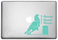 WallDecalsAndArt Barrel Racing Rodeo Decor MacBook Sticker Decal is a 3 Barrels 2 Hearts 1 Dream MacBook. Laptop Sizes 11, 12, 13 and 15 inch. Cowgirl Barrel Racer Silhouette Theme. Many Colors-Mint