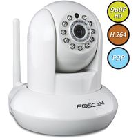 Foscam FI9821W Indoor Pan/Tilt H.264 720p Wireless IP Camera, 1/5" Color CMOS Sensor, F: 3.6mm F:2.4 (IR Lens), IEEE 802.11b/g/n Wireless Connectivity, White