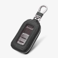 Car Keychain Cover Premium Leather Key Chain Coin Holder Keyring Hook Wallet Zipper Case Remote Smart Key Fob Alarm Security (Black)