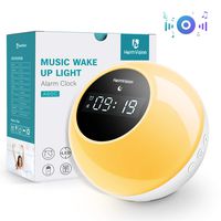 heimvision Music Wake Up Light, Sunrise Digital Alarm Clock with Snooze Sleep Aid Function, 6 Nature Sounds 7 Colored LED Night Light Wireless Speaker for Home, Kids, Party, Camping