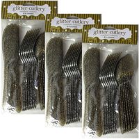 Creative Converting 72-Piece Premium Plastic Assorted Cutlery, Glitz Gold Glitter