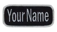 Name Patch Uniform Work Shirt Personalized Embroidered Silver Border with Black. Sew on