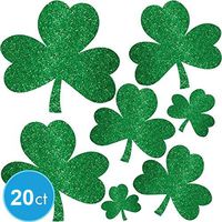 Lucky Irish Green St Patrick's Day Mini Glittered Shamrock Assorted Cutouts Party Decoration, Paper, (2 Packs of 10)