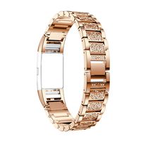 For Fitbit Charge 2 Bands, Rosa Schleife Fitbit Fitness Watch Band Stainless Steel Diamond Design Smart Watch Adjustable Replacement Band Buckle Clasp Link Bracelet for Fitbit Charge 2 - Rose Gold