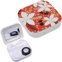 Portable Contact Lens Case Box Travel Kit Mirror + Bottle + Tweezers Container Holder [ Floral ]