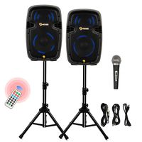 Cchainway 10'' 1600 Watts Dual 2-Way Powered PA Speaker System, Portable Control DJ Speaker with Active+Passive Speakers, 2 Speaker Stands, Microphone, Bluetooth, USB/SD Card, FM Radio, Remote Control