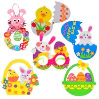 Easter Craft Kits, 6PCS DIY Sets Including Hatching Chick Bunny Magnet Foam Egg Easter Basket Craft Stick Sign Bunny Wreath and Rabbit Glasses for Kids Favor Classroom Daycare Homeschool Art Decor