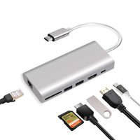 USB C Hub Adapter, 6 in 1 Aluminum Docking Station, with Ethernet Port, 2 USB 3.0 Ports, 4K HDMI Output, SD Card Reader, Type C Power delivery, Compatible with MacBook Pro, Chromebook and More