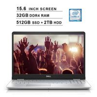 Dell Inspiron 15 5000 15.6 Inch FHD 1080P Laptop - Intel Quad Core i7-8565U up to 4.6 GHz, Intel UHD 620, 32GB DDR4 RAM, 512GB SSD (Boot) + 2TB HDD, HDMI, Bluetooth, WiFi, Windows 10, Silver