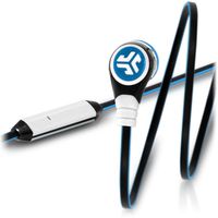 JLab Audio Diego in-Ear Earbud, Rugged Design, Tangle-Free Flat Cable, Universal Mic & Guaranteed for Life - Black/White/Blue