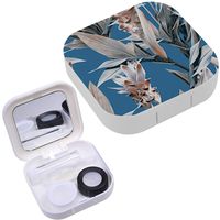 Portable Contact Lens Case Box Travel Kit Mirror + Bottle + Tweezers Container Holder [ Exotic Flowers Artistic ]