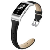 NAHAI Bands Compatible with Fitbit Charge 2, Thin Narrow Breathable Canvas Fabric Replacement Bands Slim Sport Strap Wristband for Fitbit Charge 2, Women Men, Large, Black