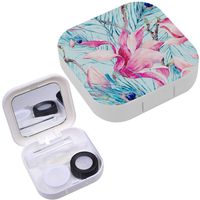 Portable Contact Lens Case Box Travel Kit Mirror + Bottle + Tweezers Container Holder [ Watercolor Floral Spring ]
