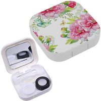 Portable Contact Lens Case Box Travel Kit Mirror + Bottle + Tweezers Container Holder [ Floral Ornament ]