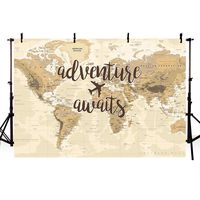MEHOFOTO Adventure Awaits Travel Boy Baby Shower Party Decorations Backdrop Vintage World Map Around World Airplane Photography Background Photo Banner for Dessert Table Supplies 7x5ft