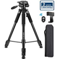 64-Inch Tripod, Camera Aluminum Tripod & Cell Phone Selfie Sticks with Phone Tripod Mount and Remote Shutter, Ideal for YouTube Videos and Instagram Facebook Live - Black