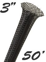 Electriduct 3" Black PET Expandable Braided Sleeving Cable Mesh Flexible Wire Sleeve - 50 Feet