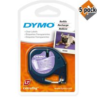 DYMO Authentic LetraTag Labeling Tape for LetraTag Label Makers, Black Print on Clear pastic Tape, 1/2'' W x 13' L, 1 roll (16952) - 5 Pack