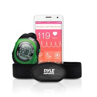 Bluetooth Fitness Heart Rate Monitor - Smart Digital Sports Wrist Watch Activity HR Tracker w/Chest Strap, Timer, Alarm, Sync, Used in Exercise or Running, for Men and Women - Pyle PSBTHR70GN (Green)