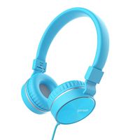 Headphones, GORSUN Microphone Volume Control Folding Lightweight Headset Cellphones Tablets Smartphones Laptop Computer PC Mp3/4（Blue）