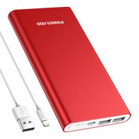 POWERADD Pilot 4GS External Battery Charger 12000mAh 8 Pin Input Portable Charger with 3A High-Speed Output Compatible with iPhone, iPad, iPod, Samsung and More ( 8 Pin Cable Include) - Red