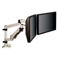3M Easy Adjust Desk Mount Dual Monitor Arm, Adjust Height, Tilt, Swivel and Rotate by Holding and Moving Monitor, Free Up Desk Space, Clamp or Grommet, For Monitors to 20 lbs, <= 27", Silver (MA265S)