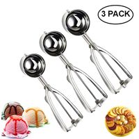 FUKTSYSM Ice Cream Scoop - Ice Cream Scoop Set, 3 Pcs Stainless Steel Ice Cream Scoop Trigger Include Small Size（1.57 Inch), Medium Size (1.96 Inch), Large Size (2.36 Inch), Melon Scoop (Cookie Scoop)