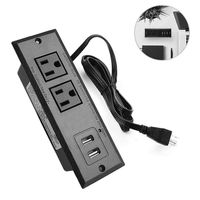 Recessed Power Strip Socket, Desktop Plugs Outlets with USB Ports 6.5 FT Extension Cord for Conference Kitchen Office Home Hotel Furniture Black