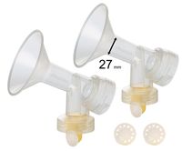 2X One-Piece Large 27 mm Breastshield w/Valve, Membrane for Medela Pumps; Can Replace PersonalFit Shield & Connector; Simple Wishes Bra & Medela Quick Clean Micro Steam Bag Compatible;Made by Maymom
