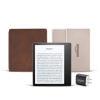 Kindle Oasis (Previous Generation - 9th) Essentials Bundle including Kindle Oasis 7" E-reader (32 GB, Wi-Fi, Champagne Gold, Special Offers), Amazon Premium Leather Cover (Rustic), and Power Adapter
