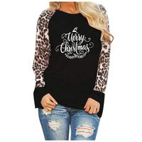 HAPPIShare Merry Christmas T-Shirt Women's Leopard Print Tops Raglan Long Sleeve Pocket Casual Basic Shirts Soft Tunics Top