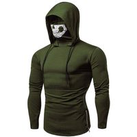 Fashion Mens Mask Skull Pure Color Pullover Long Sleeve Hooded Sweatshirt Tops Blouse (M, Army Green)