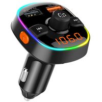 HX Studio Bluetooth FM Transmitter,7 Color RGB LED Backlit Bluetooth Car Radio Adapter,QC3.0 Car Charger, Support USB Disk, microSD Card Black