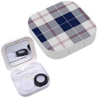 Portable Contact Lens Case Box Travel Kit Mirror + Bottle + Tweezers Container Holder [ Tartan ]