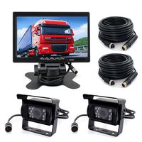 2X 18 LED IR Night Vision CCD Car Vehicle Reversing Backup Camera 4Pin Waterproof + 7" LCD Monitor Caravan Rear View Kit Parking Assistant 15M Video Cable for Bus Truck Trailer 12V-24V