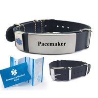 Pacemaker Top Grain Leather NATO Style Medical Alert ID Bracelet. Choose Color!