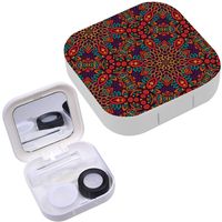 Portable Contact Lens Case Box Travel Kit Mirror + Bottle + Tweezers Container Holder [ Geometric Repeating ]