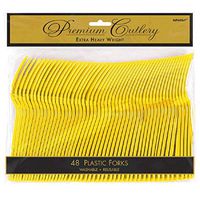 Amscan 8010.09 Party Tableware Premium Heavy Weight Plastic Forks Pack of 48, Full Size, Sunshine Yellow