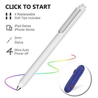 Stylus Pen for All iPad/iPhone/iPad Pro/iPhone X/iPhone 11, KSW KINGDO Rechargeable Pen with 4 Replaceable Fine Point Rubber Tips 2mm Stylus for Drawing and Handwriting (White)