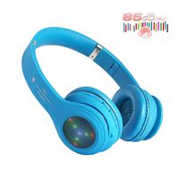 Kids Bluetooth Headphones,LED Light Up Wireless/Wired Headset,85 dB Volume Limiting Foldable Headphones,Built-in Mic,Support FM Radio/Micro SD/TF,for iPhone/Tablet/iPad/PC/Kindle/Laptop/TV(Blue)