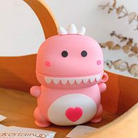 BONTOUJOUR AirPods Case, Super Cute Creative Lovely Sitting Round Face Love Heart Baby Dinosaur AirPods Case, Soft Silicone Earphone Protection Skin for AirPods1&2+Hook-Pink
