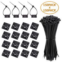 150 Pack Cable Tie with Mounts - Roctee 8'' Nylon Self-Locking Wire Ties & 1.1" x 1.1" Adhesive Screw Hole Zip Ties Mounts, Professional Grade, UV Resistant(Black)