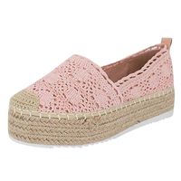 Cenglings Women's Round Toe Espadrilles Hollow Out Platform Shoes Solid Color Breathable Wedge Patchwork Slip On Sandals Pink