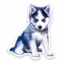 2 x 15cm/150mm Husky Puppy Watercolour Vinyl Sticker Decal Laptop Car Travel Luggage Label Tag #9620