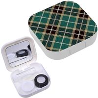 Portable Contact Lens Case Box Travel Kit Mirror + Bottle + Tweezers Container Holder [ Tartan Trendy ]