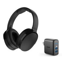 Skullcandy HESH 3 Noise Canceling Over-Ear Wireless Bluetooth Headphone Bundle with Anker 2 Ports USB Wall Charger - Black